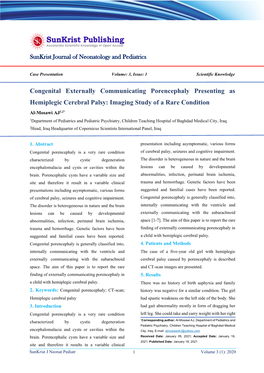 Congenital Externally Communicating Porencephaly Presenting As Hemiplegic Cerebral Palsy: Imaging Study of a Rare Condition