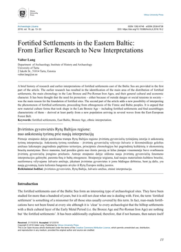 Fortified Settlements in the Eastern Baltic: from Earlier Research to New Interpretations