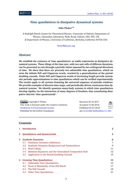 Time Quasilattices in Dissipative Dynamical Systems Abstract Contents