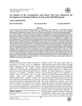 An Analysis of the Circumstances and Factors That Have Influenced the Development of Animation Industry in Iran in the 1960-2002 Periods Naser Golmohammadi