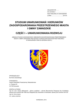 Studium Uwarunkowań I Kierunków Zagospodarowania Przestrzennego Miasta I Gminy Zawadzkie Część I – Uwarunkowania Rozwoju