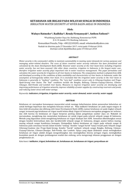 Ketahanan Air Irigasi Pada Wilayah Sungai Di Indonesia Irrigation Water Security at River Basin Areas in Indonesia