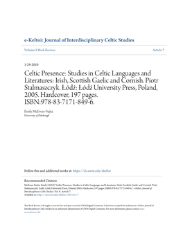 Studies in Celtic Languages and Literatures: Irish, Scottish Gaelic and Cornish