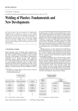 Welding of Plastics: Fundamentals and New Developments