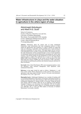 Water Infrastructure in Libya and the Water Situation in Agriculture in the Jefara Region of Libya