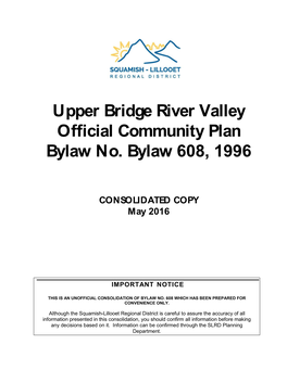 Upper Bridge River Valley Official Community Plan Bylaw No. Bylaw 608, 1996