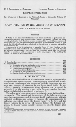 A Contribution to the Chemistry of Rhenium