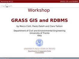Workshop GRASS GIS and RDBMS