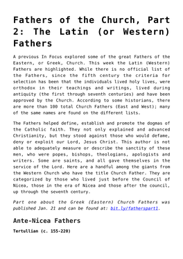 Fathers of the Church, Part 2: the Latin (Or Western) Fathers
