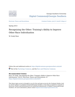 Training's Ability to Improve Other Race Individuation