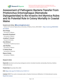 Assessment of Pathogenic Bacteria Transfer from Pristionchus