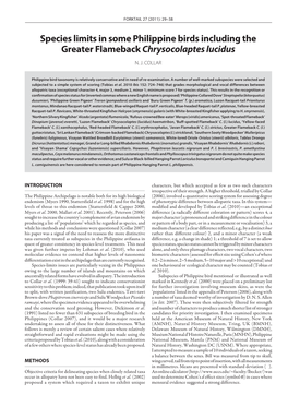 Species Limits in Some Philippine Birds Including the Greater Flameback Chrysocolaptes Lucidus