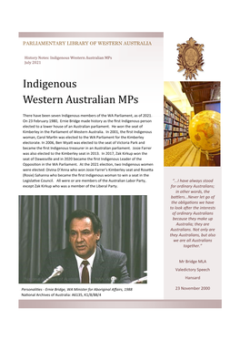 Indigenous Western Australian Mps July 2021