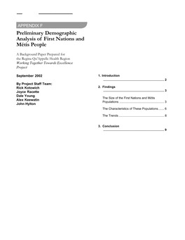 Preliminary Demographic Analysis of First Nations and Métis People