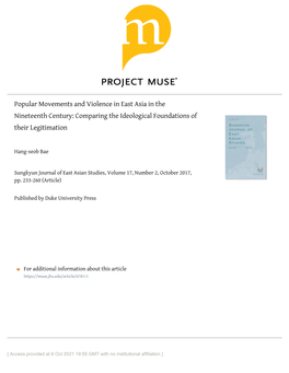 Popular Movements and Violence in East Asia in the Nineteenth Century: Comparing the Ideological Foundations of Their Legitimation