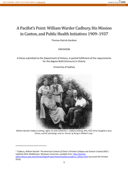 William Warder Cadbury, His Mission in Canton, and Public Health Initiatives 1909–1937