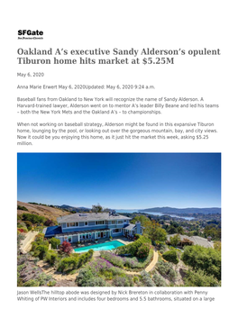 S Executive Sandy Alderson’S Opulent Tiburon Home Hits Market at $5.25M