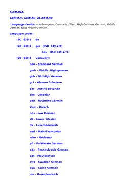 ALEMANA GERMAN, ALEMÁN, ALLEMAND Language
