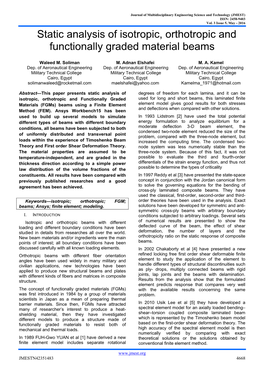 Static Analysis of Isotropic, Orthotropic and Functionally Graded Material Beams