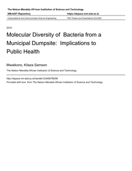 Molecular Diversity of Bacteria from a Municipal Dumpsite: Implications to Public Health