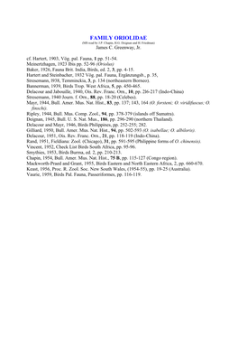 FAMILY ORIOLIDAE (MS Read by J.P