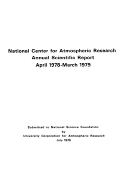 NCAR Annual Scientific Report April 1978 - March 1979 - Link Page Next PART0002