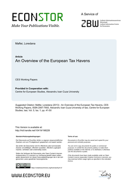 An Overview of the European Tax Havens