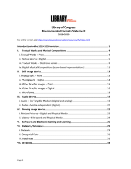 Recommended Formats Statement 2019-2020