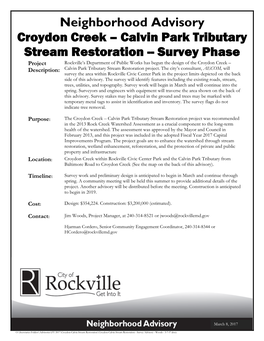 Calvin Park Tributary Stream Restoration -- Survey Phase