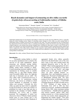 Beach Dynamics and Impact of Armouring on Olive Ridley Sea Turtle (Lepidochelys Olivacea) Nesting at Gahirmatha Rookery of Odisha Coast, India