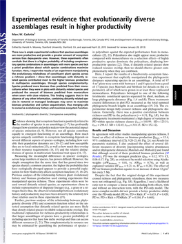 Experimental Evidence That Evolutionarily Diverse Assemblages Result in Higher Productivity