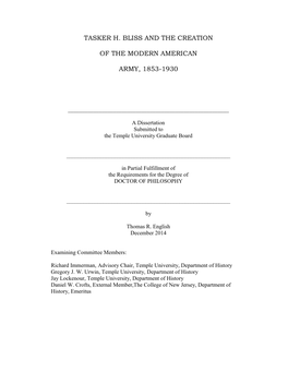 Tasker H. Bliss and the Creation of the Modern American Army, 1853-1930