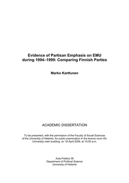 Evidence of Partisan Emphasis on EMU During 1994–1999: Comparing Finnish Parties