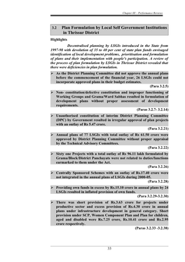 Plan Formulation by Local Self Government Institutions in Thrissur District