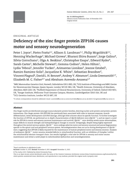 Deficiency of the Zinc Finger Protein ZFP106 Causes Motor and Sensory