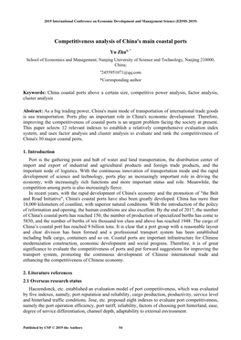 Competitiveness Analysis of China's Main Coastal Ports