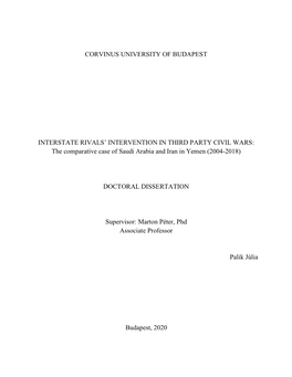 CORVINUS UNIVERSITY of BUDAPEST INTERSTATE RIVALS' INTERVENTION in THIRD PARTY CIVIL WARS: the Comparative Case of Saudi Arabi