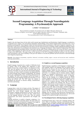 Second Language Acquisition Through Neurolinguistic Programming: a Psychoanalytic Approach