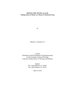HONING the MYSTICAL EAR: Making Sense of Music As a Means of Mystical Living