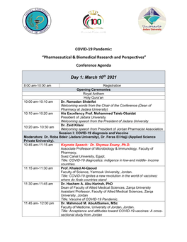 Conference Agenda Day 1: March 10Th 2021