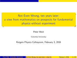 Not Even Wrong, Ten Years Later: a View from Mathematics on Prospects for Fundamental Physics Without Experiment