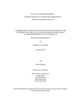 Peace in Vietnam! Beheiren: Transnational Activism and Gi Movement in Postwar Japan 1965-1974