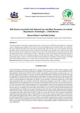 Risk Factors Associated with Maternal Age and Other Parameters in Assisted Reproductive Technologies - a Brief Review