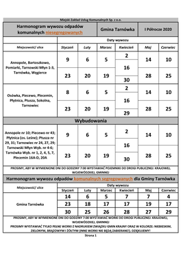Harmonogram Wywozu Odpadów