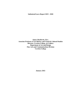 Sabbatical Leave Report 2019 – 2020
