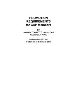 PROMOTION REQUIREMENTS for CAP Members