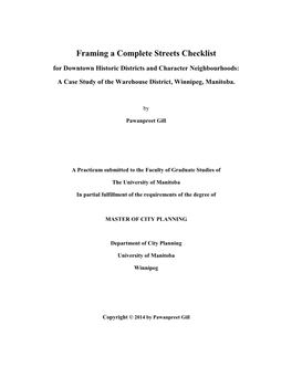 Framing a Complete Streets Checklist for Downtown Historic Districts and Character Neighbourhoods