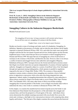 Smuggling Cultures in the Indonesia-Singapore Borderlands