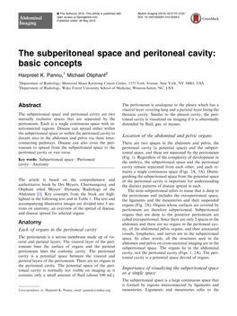 The Subperitoneal Space and Peritoneal Cavity: Basic Concepts Harpreet K