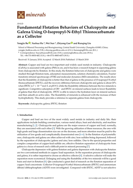 Fundamental Flotation Behaviors of Chalcopyrite and Galena Using O-Isopropyl-N-Ethyl Thionocarbamate As a Collector